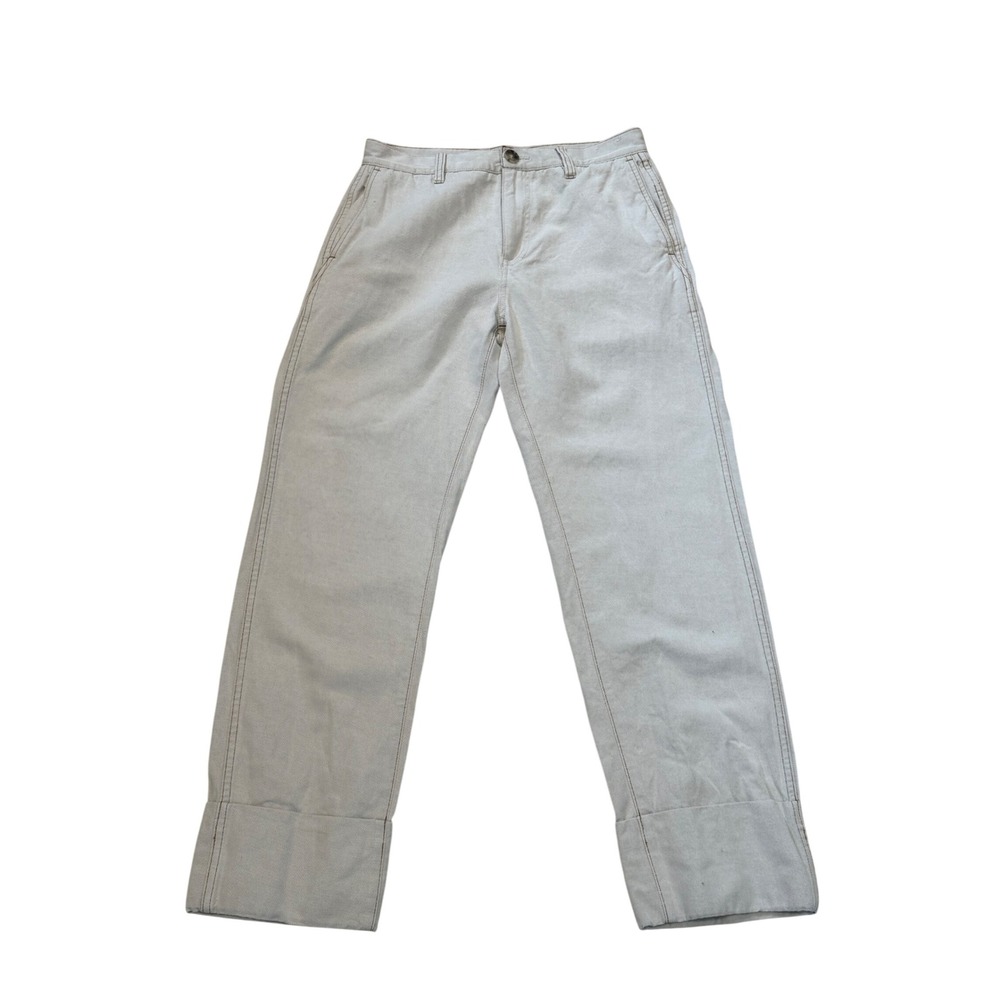 Madewell The Dean Easy Straight Pant Beige Cotton Linen Blend Size 27 Cuffed Hem